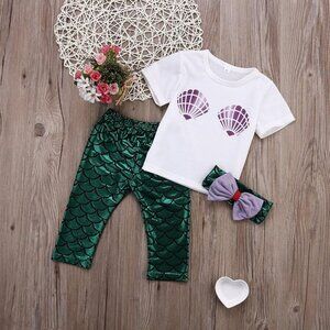 Infant Baby MERMAID Outfit - Top, Pants, Headband BRAND NEW Size 6M-12M